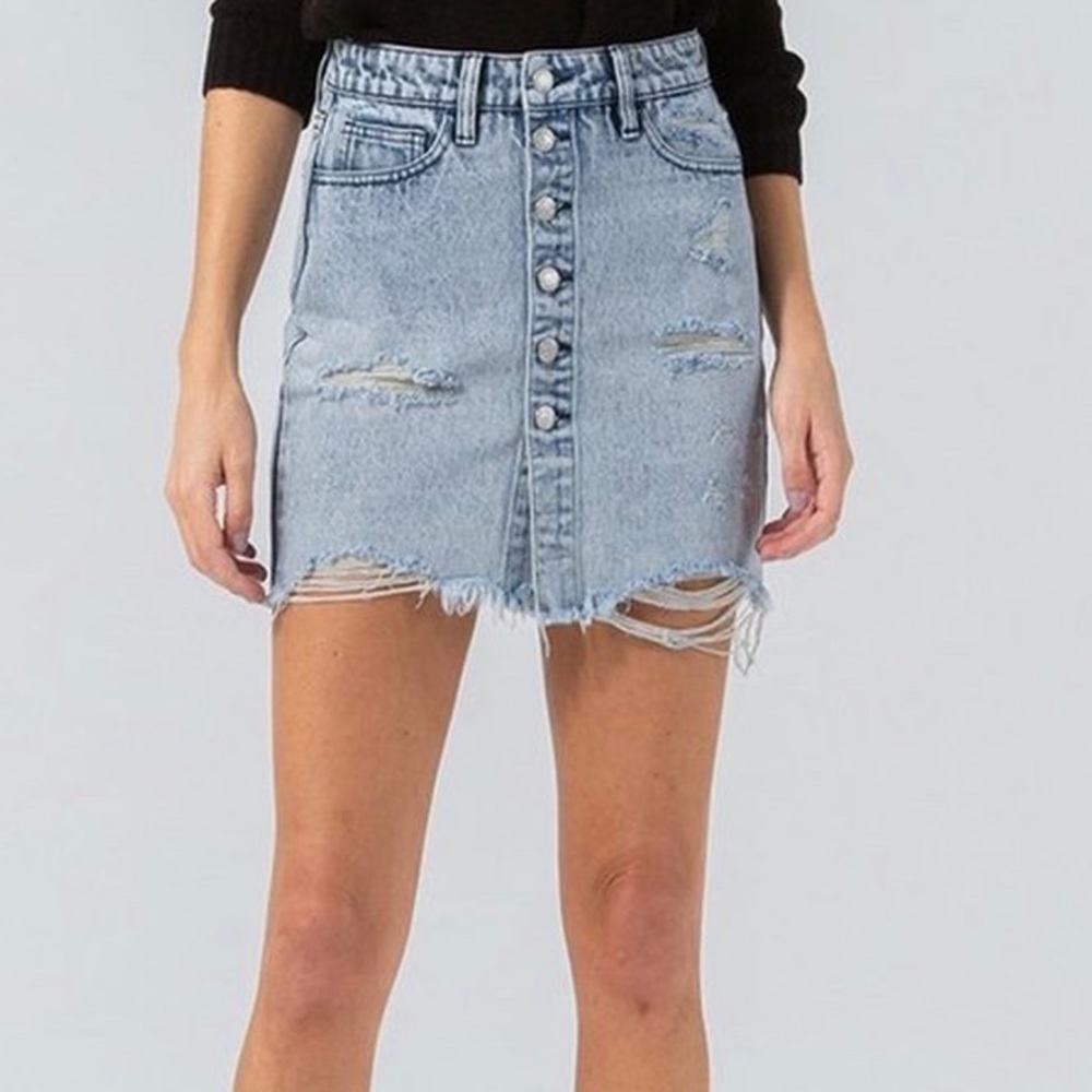 Distressed Denim Skirt